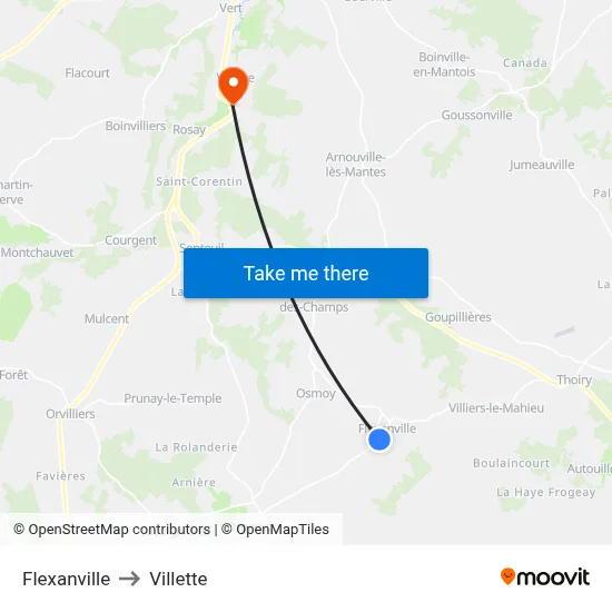 Flexanville to Villette map
