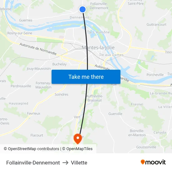 Follainville-Dennemont to Villette map