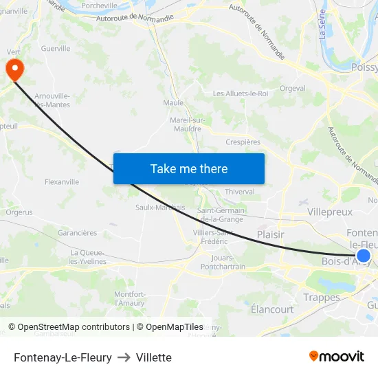 Fontenay-Le-Fleury to Villette map