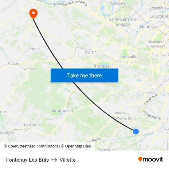 Fontenay-Les-Briis to Villette map