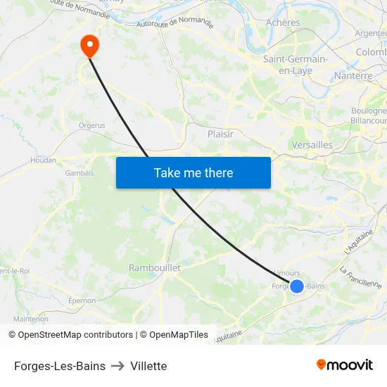 Forges-Les-Bains to Villette map