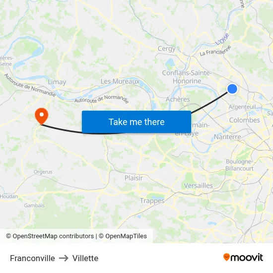 Franconville to Villette map