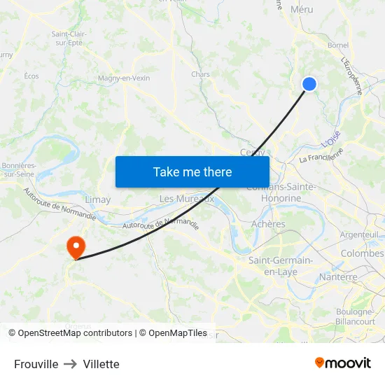 Frouville to Villette map