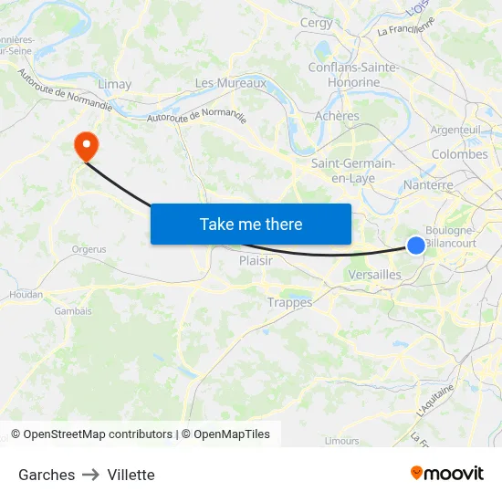 Garches to Villette map
