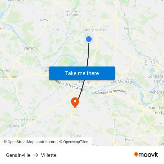 Genainville to Villette map