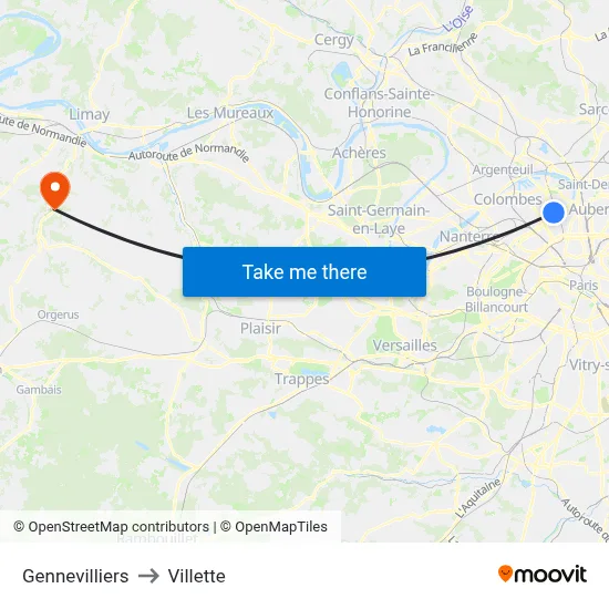 Gennevilliers to Villette map