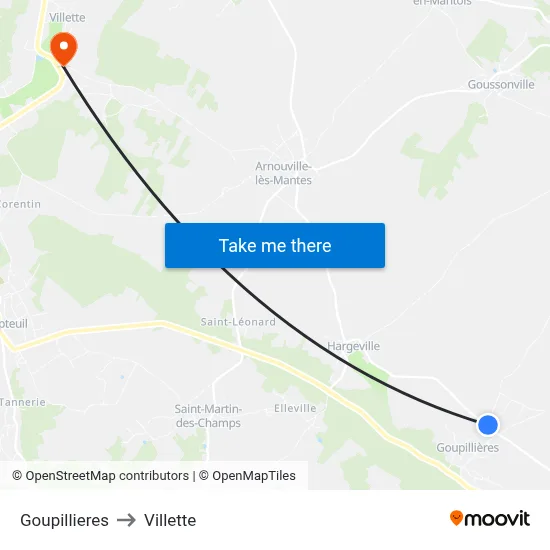 Goupillieres to Villette map