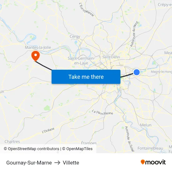 Gournay-Sur-Marne to Villette map