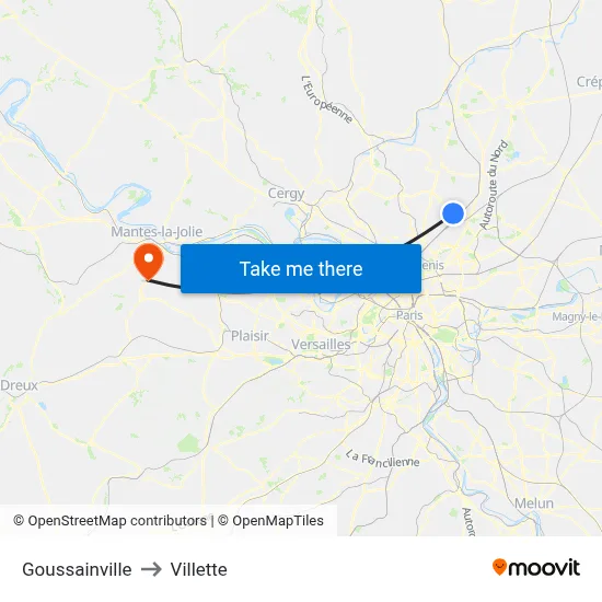 Goussainville to Villette map
