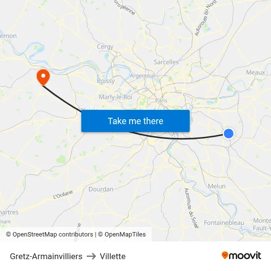 Gretz-Armainvilliers to Villette map