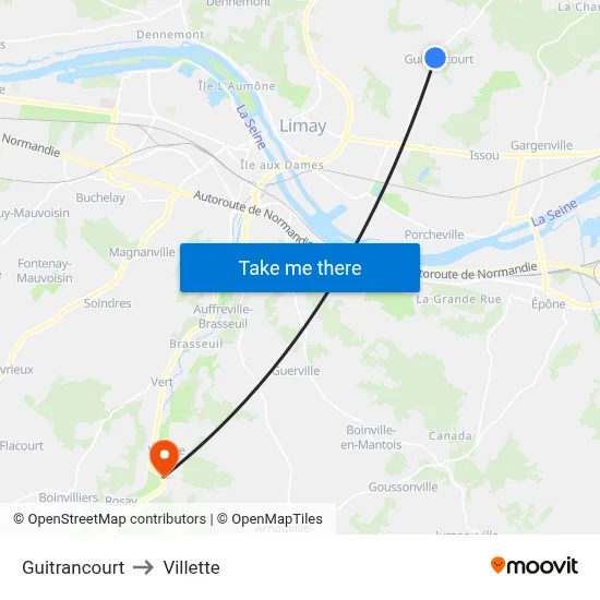 Guitrancourt to Villette map