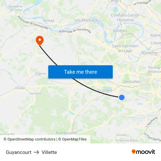 Guyancourt to Villette map