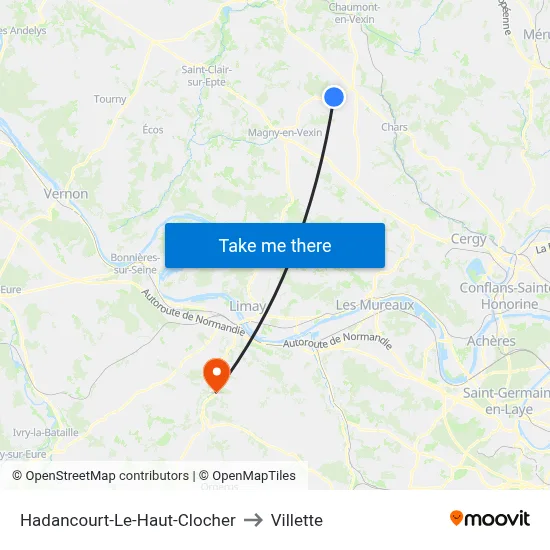 Hadancourt-Le-Haut-Clocher to Villette map
