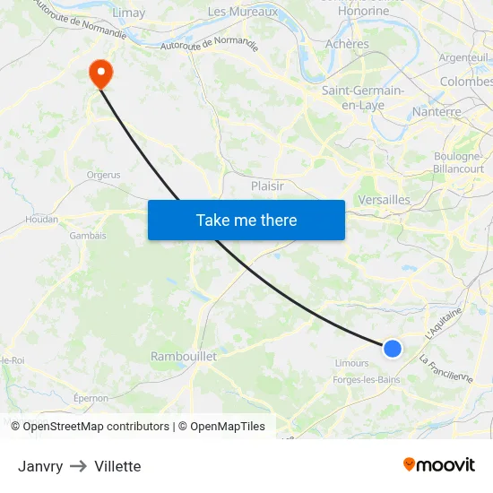 Janvry to Villette map