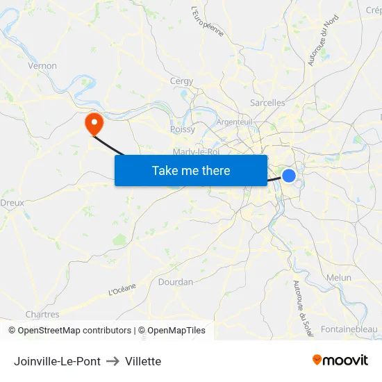 Joinville-Le-Pont to Villette map