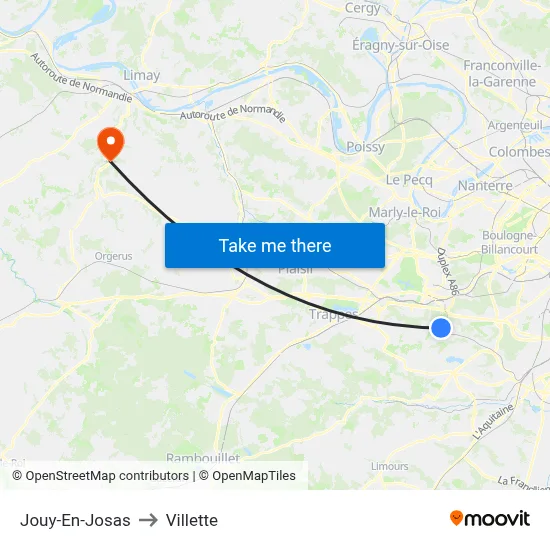 Jouy-En-Josas to Villette map