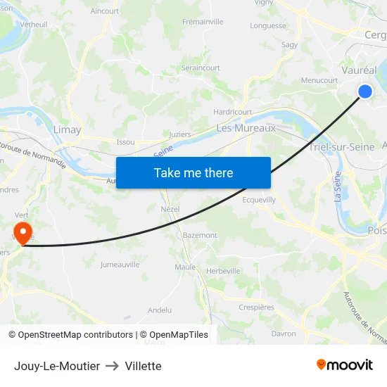 Jouy-Le-Moutier to Villette map