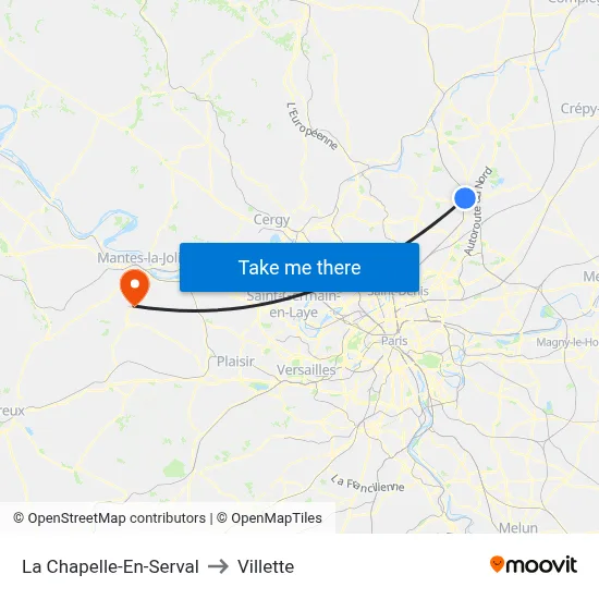 La Chapelle-En-Serval to Villette map