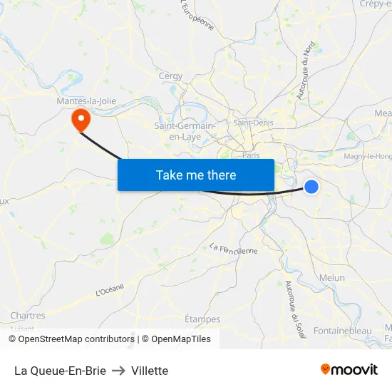 La Queue-En-Brie to Villette map