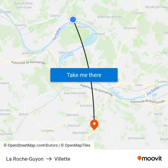 La Roche-Guyon to Villette map