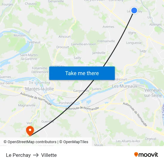 Le Perchay to Villette map