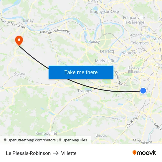 Le Plessis-Robinson to Villette map