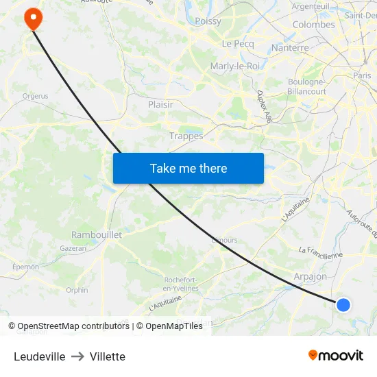 Leudeville to Villette map