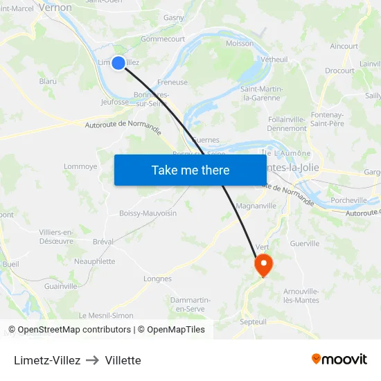 Limetz-Villez to Villette map