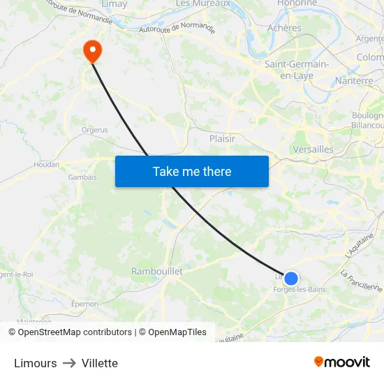 Limours to Villette map