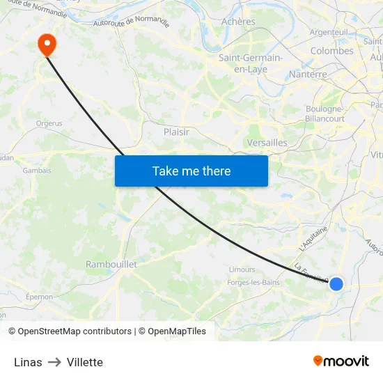 Linas to Villette map