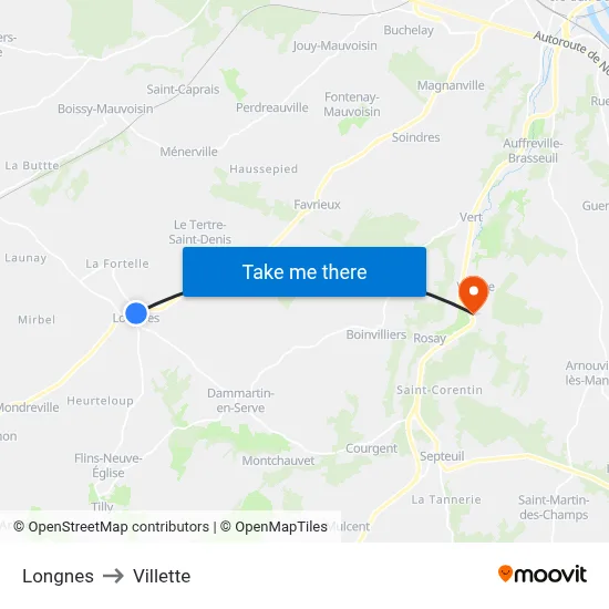 Longnes to Villette map