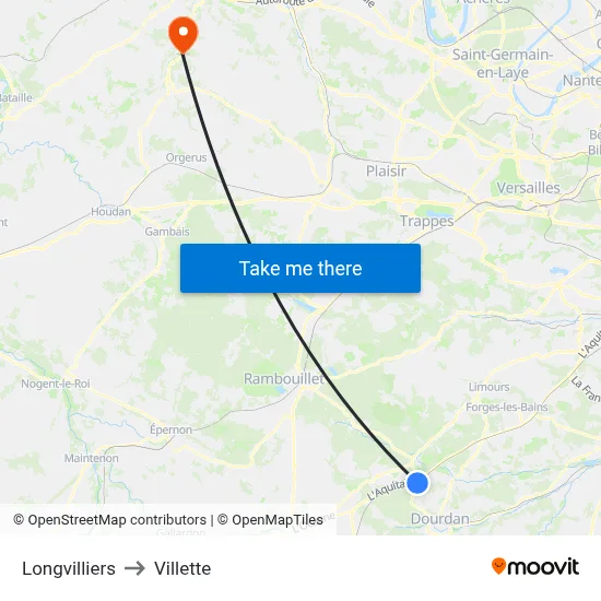 Longvilliers to Villette map
