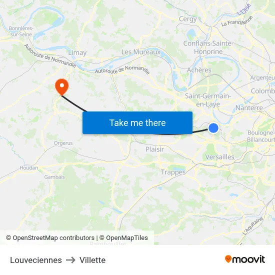 Louveciennes to Villette map
