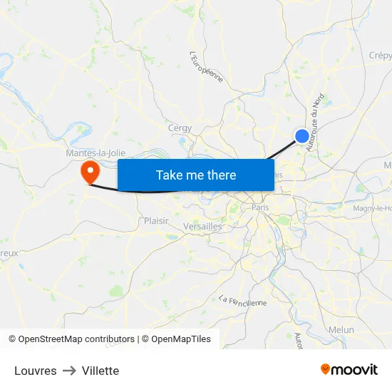 Louvres to Villette map