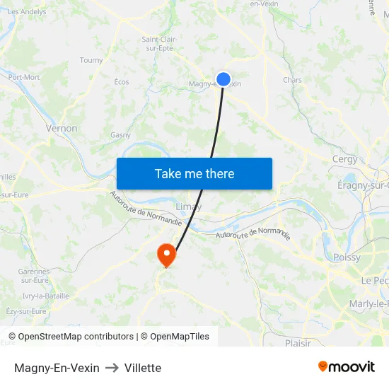 Magny-En-Vexin to Villette map