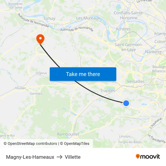 Magny-Les-Hameaux to Villette map