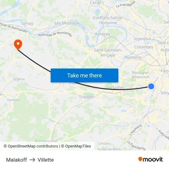 Malakoff to Villette map