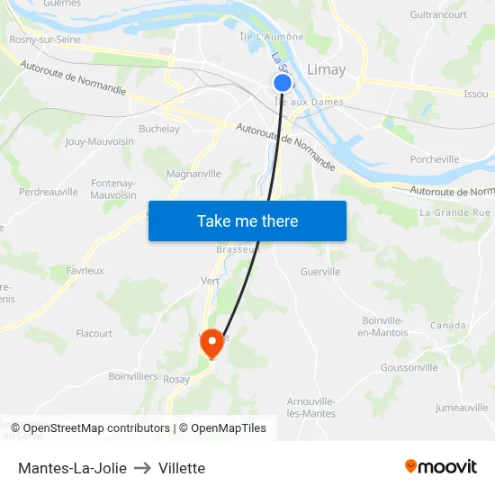 Mantes-La-Jolie to Villette map
