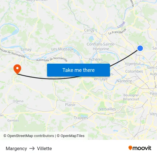 Margency to Villette map