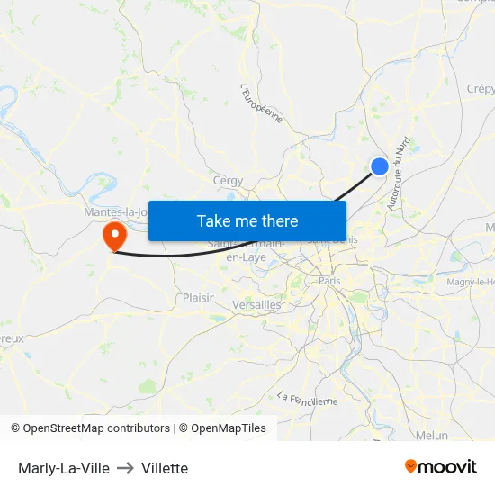 Marly-La-Ville to Villette map