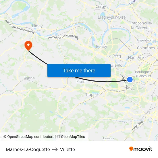 Marnes-La-Coquette to Villette map