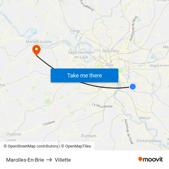 Marolles-En-Brie to Villette map