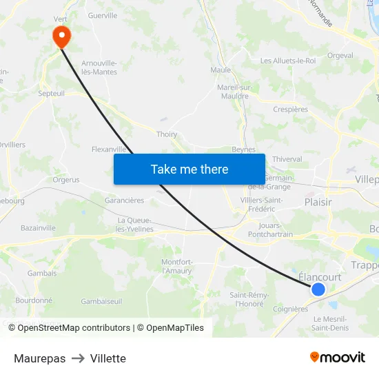 Maurepas to Villette map
