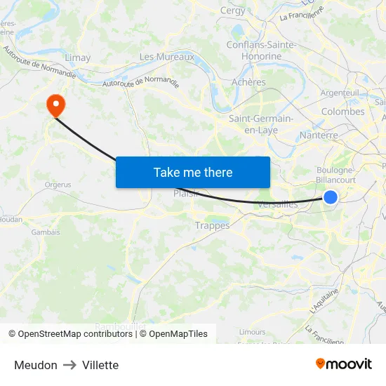 Meudon to Villette map