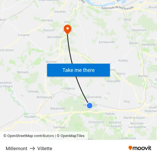 Millemont to Villette map