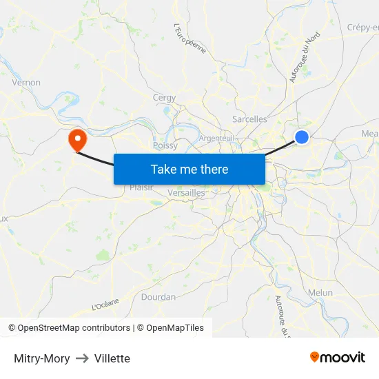 Mitry-Mory to Villette map
