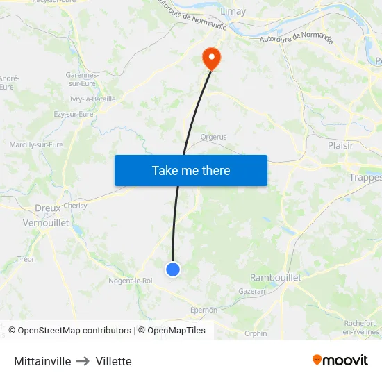 Mittainville to Villette map