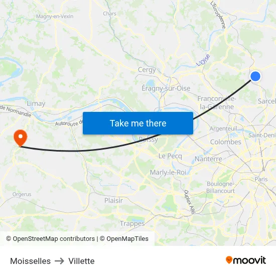 Moisselles to Villette map