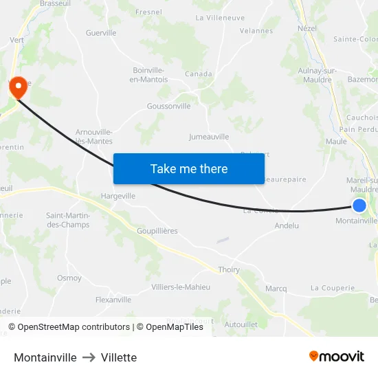 Montainville to Villette map