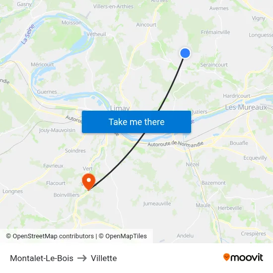 Montalet-Le-Bois to Villette map